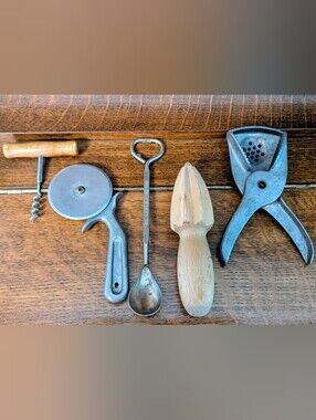 Retro Mixologist & Kitchen Utensil Lot - Vintage Metal & Wood Barware
